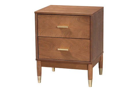 Baxton Studio Mandolin Mid-Century Ash Walnut Wood 2-Drawer Nightstand