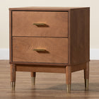 Baxton Studio Mandolin Mid-Century Ash Walnut Wood 2-Drawer Nightstand
