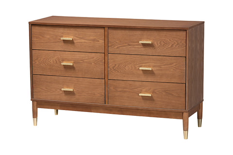 Baxton Studio Mandolin Mid-Century Ash Walnut Wood 6-Drawer Dresser