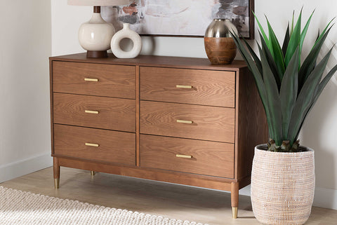 Baxton Studio Mandolin Mid-Century Ash Walnut Wood 6-Drawer Dresser