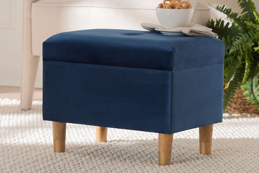 Baxton Studio Elias Modern Navy Blue Velvet Fabric Storage Ottoman