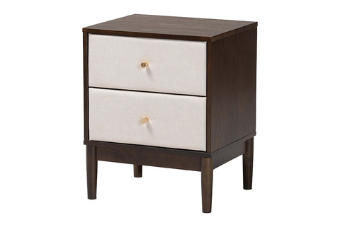 Baxton Studio Nikolai Mid-Century Beige Fabric and Wenge Brown Wood 2-Drawer Nightstand