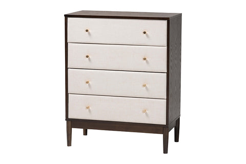Baxton Studio Nikolai Mid-Century Beige Fabric and Wenge Brown Wood 4-Drawer Chest