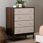 Baxton Studio Nikolai Mid-Century Beige Fabric and Wenge Brown Wood 4-Drawer Chest