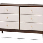 Baxton Studio Nikolai Mid-Century Beige Fabric and Wenge Brown Wood 6-Drawer Dresser