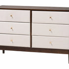 Baxton Studio Nikolai Mid-Century Beige Fabric and Wenge Brown Wood 6-Drawer Dresser