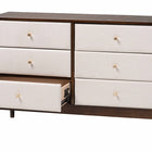 Baxton Studio Nikolai Mid-Century Beige Fabric and Wenge Brown Wood 6-Drawer Dresser