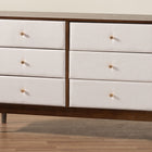 Baxton Studio Nikolai Mid-Century Beige Fabric and Wenge Brown Wood 6-Drawer Dresser