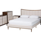 Baxton Studio Nikolai Mid-Century Channel Tufted Beige Fabric and Wenge Brown Wood 5-Piece Queen Bedroom Set