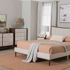 Baxton Studio Nikolai Mid-Century Channel Tufted Beige Fabric and Wenge Brown Wood 4-Piece Queen Bedroom Set