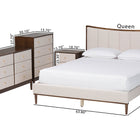 Baxton Studio Nikolai Mid-Century Channel Tufted Beige Fabric and Wenge Brown Wood 4-Piece Queen Bedroom Set