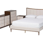 Baxton Studio Nikolai Mid-Century Channel Tufted Beige Fabric and Wenge Brown Wood 4-Piece Queen Bedroom Set