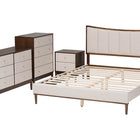 Baxton Studio Nikolai Mid-Century Channel Tufted Beige Fabric and Wenge Brown Wood 4-Piece Queen Bedroom Set