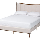Baxton Studio Nikolai Mid-Century Channel Tufted Beige Fabric and Wenge Brown Wood 4-Piece Queen Bedroom Set