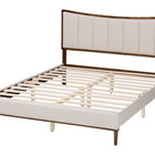 Baxton Studio Nikolai Mid-Century Channel Tufted Beige Fabric and Wenge Brown Wood Queen Bed