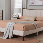 Baxton Studio Nikolai Mid-Century Channel Tufted Beige Fabric and Wenge Brown Wood Queen Bed