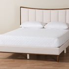 Baxton Studio Nikolai Mid-Century Channel Tufted Beige Fabric and Wenge Brown Wood Queen Bed