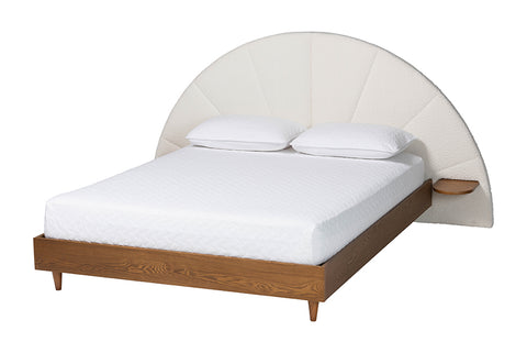 Baxton Studio Bernice Japandi Cream Boucle and Walnut Brown Wood King Bed