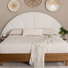 Baxton Studio Bernice Japandi Cream Boucle and Walnut Brown Wood Queen Bed