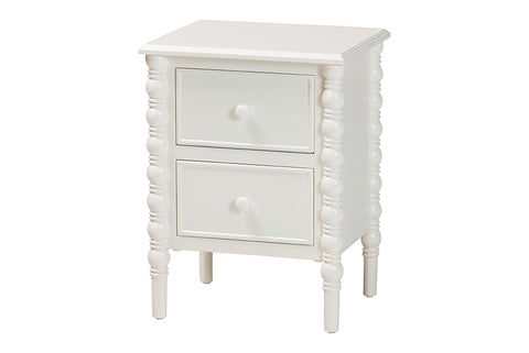 Baxton Studio Malinda Classic White Wood 2-Drawer End Table with Spindle Legs