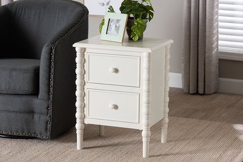 Baxton Studio Malinda Classic White Wood 2-Drawer End Table with Spindle Legs