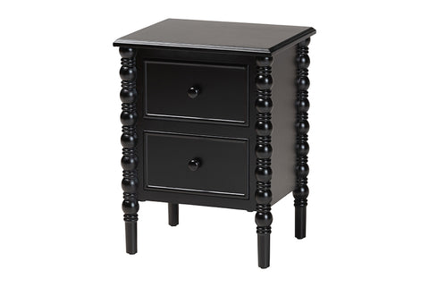 Baxton Studio Malinda Classic Black Wood 2-Drawer End Table with Spindle Legs