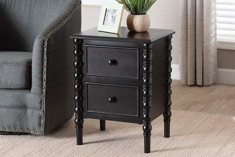 Baxton Studio Malinda Classic Black Wood 2-Drawer End Table with Spindle Legs