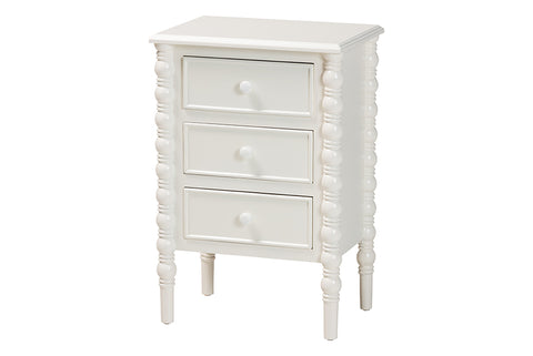 Baxton Studio Malinda Classic White Wood 3-Drawer End Table with Spindle Legs