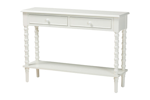 Baxton Studio Malinda Classic White Wood 2-Drawer Console Table with Spindle Legs