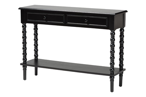Baxton Studio Malinda Classic Black Wood 2-Drawer Console Table with Spindle Legs