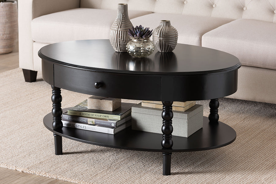 Baxton Studio Malinda Classic Black Wood 1-Drawer Coffee Table with Spindle Legs