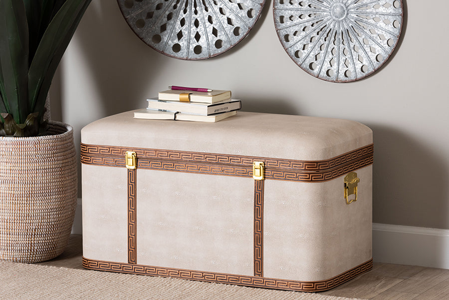 Baxton Studio Brenner Modern Transitional Beige Faux Shagreen Storage Trunk