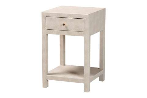 Baxton Studio Dansby Modern Beige Faux Shagreen 1-Drawer End Table