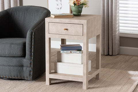 Baxton Studio Dansby Modern Beige Faux Shagreen 1-Drawer End Table