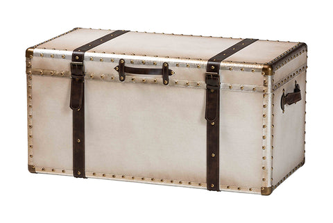 Baxton Studio Nevio Vintage Weathered White Canvas Storage Trunk
