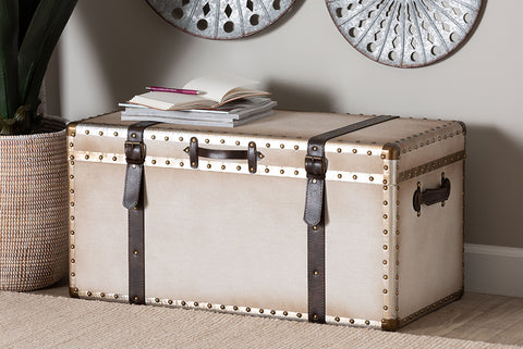 Baxton Studio Nevio Vintage Weathered White Canvas Storage Trunk
