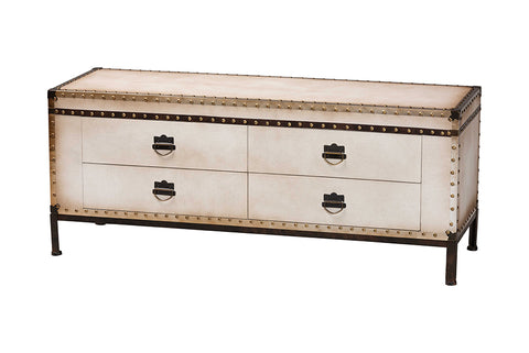 Baxton Studio Heaton Vintage Weathered White Canvas 4-Drawer Storage Bench