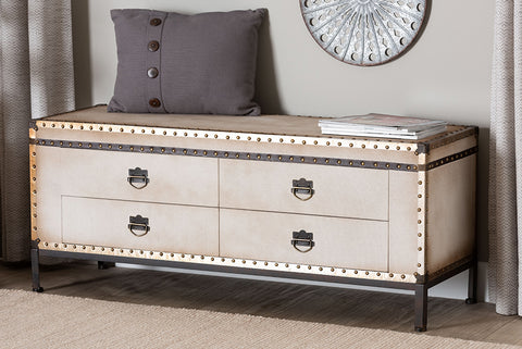 Baxton Studio Heaton Vintage Weathered White Canvas 4-Drawer Storage Bench