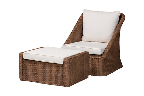 bali & pari Derris Bohemian Peanut Brown Braided Rattan 2-Piece Arm Chair and Footstool Set