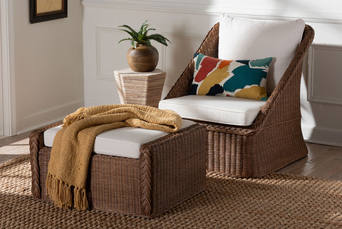 bali & pari Derris Bohemian Peanut Brown Braided Rattan 2-Piece Arm Chair and Footstool Set