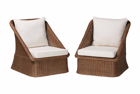 bali & pari Derris Bohemian Peanut Brown Braided Rattan 2-Piece Arm Chair Set