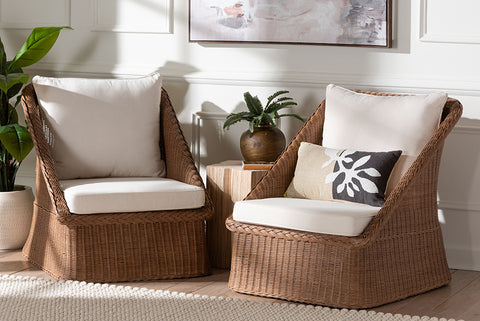 bali & pari Derris Bohemian Peanut Brown Braided Rattan 2-Piece Arm Chair Set