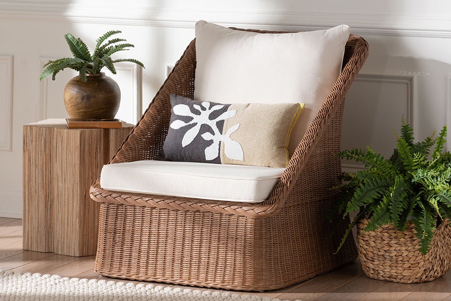 bali & pari Derris Bohemian Peanut Brown Braided Rattan Arm Chair