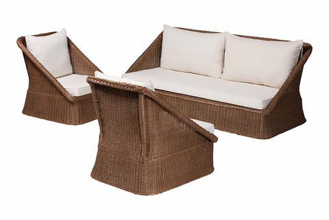 bali & pari Derris Bohemian Peanut Brown Braided Rattan 3-Piece Living Room Set