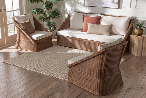bali & pari Derris Bohemian Peanut Brown Braided Rattan 3-Piece Living Room Set