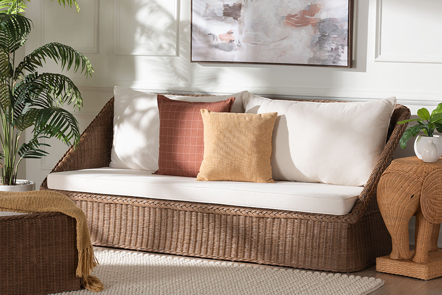 bali & pari Derris Bohemian Peanut Brown Braided Rattan Sofa