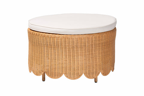 bali & pari Teresa Bohemian Light Honey Scalloped Rattan Ottoman