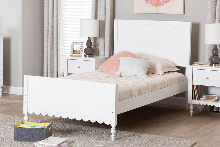 Baxton Studio Roni Modern White Wood Twin Platform Bed with Scalloped Edges