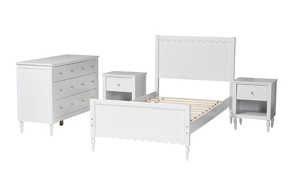 Baxton Studio Roni Modern White Scalloped Wood 4-Piece Full Bedroom Se ...