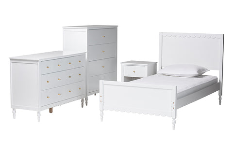 Baxton Studio Roni Modern White Wood 4-Piece Full Bedroom Set with Scalloped Edges